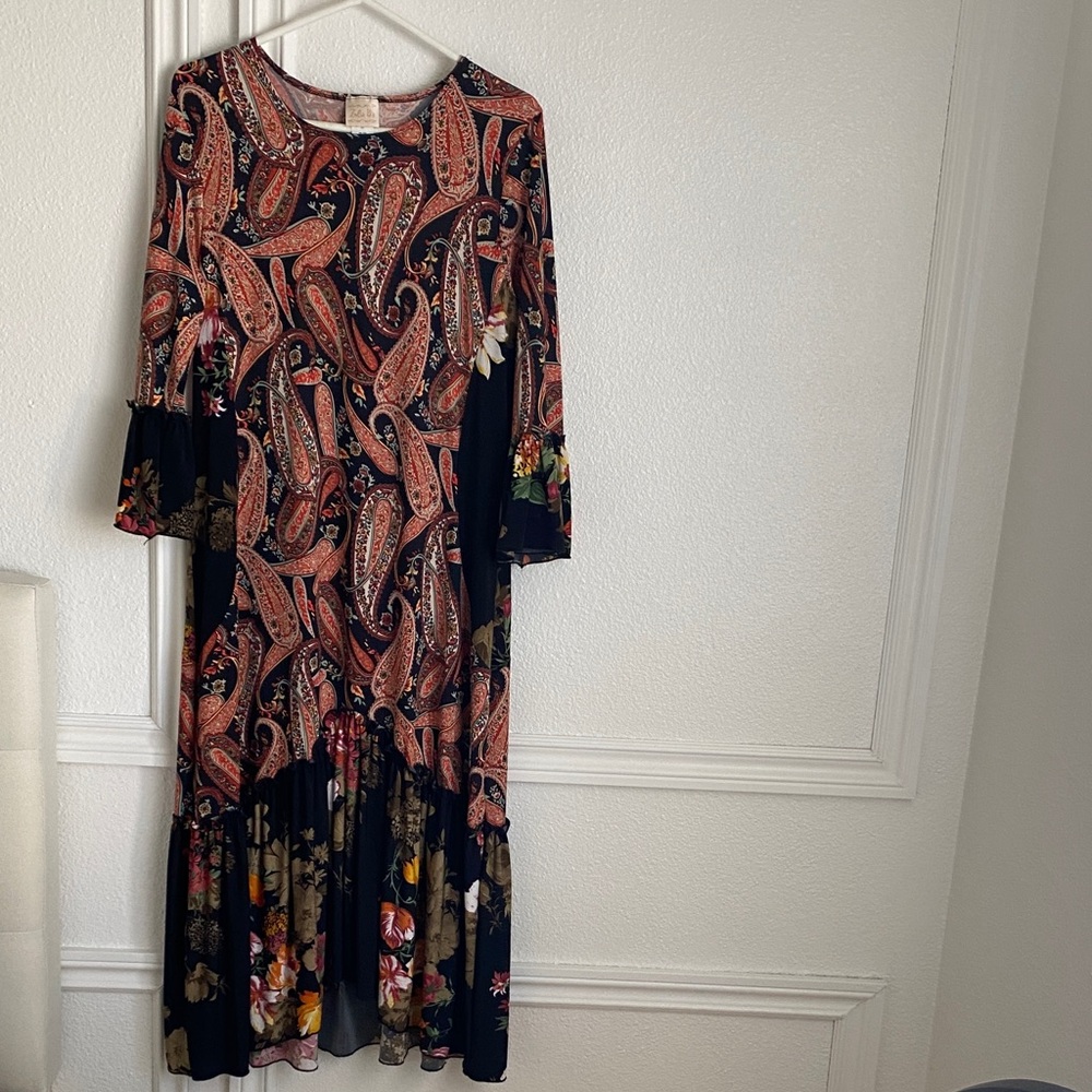 Paisley Print Long Sleeve Dress